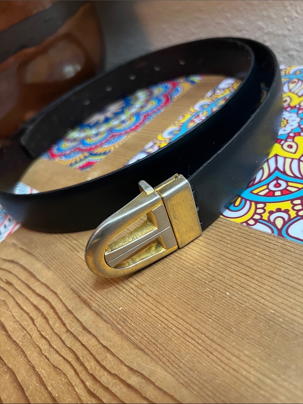 Authentic Tom Ford 1.25” Belt Reversible Gold T-Buckle, Black /Brown Leather 36
